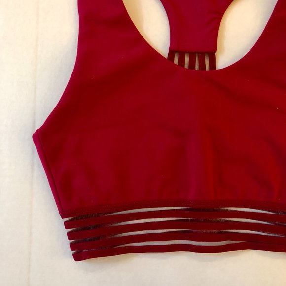Glyder Sports Bra Mesh Striped Bands Red XSmall - Picture 3 of 10